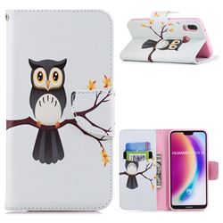 Owl on Tree Leather Wallet Case for Huawei P20 Lite