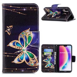 Golden Shining Butterfly Leather Wallet Case for Huawei P20 Lite