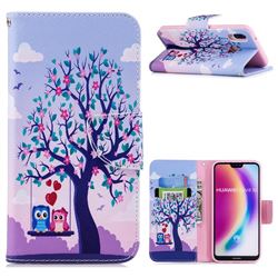 Tree and Owls Leather Wallet Case for Huawei P20 Lite