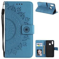 Intricate Embossing Datura Leather Wallet Case for Huawei P20 Lite - Blue