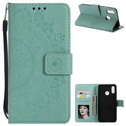 Intricate Embossing Datura Leather Wallet Case for Huawei P20 Lite - Mint Green