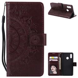 Intricate Embossing Datura Leather Wallet Case for Huawei P20 Lite - Brown