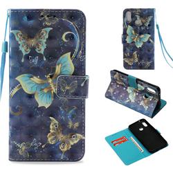 Three Butterflies 3D Painted Leather Wallet Case for Huawei P20 Lite