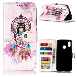 Wind Chimes Owl 3D Relief Oil PU Leather Wallet Case for Huawei P20 Lite