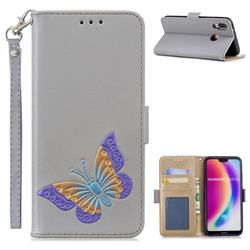 Imprint Embossing Butterfly Leather Wallet Case for Huawei P20 Lite - Grey