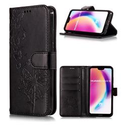 Intricate Embossing Dandelion Butterfly Leather Wallet Case for Huawei P20 Lite - Black