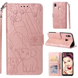 Embossing Fireworks Elephant Leather Wallet Case for Huawei P20 Lite - Rose Gold
