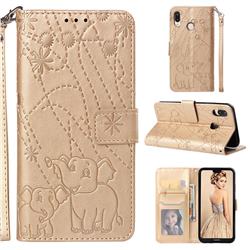 Embossing Fireworks Elephant Leather Wallet Case for Huawei P20 Lite - Golden