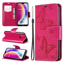 Embossing Double Butterfly Leather Wallet Case for Huawei P20 Lite - Red