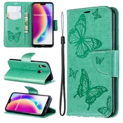 Embossing Double Butterfly Leather Wallet Case for Huawei P20 Lite - Green