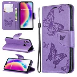 Embossing Double Butterfly Leather Wallet Case for Huawei P20 Lite - Purple