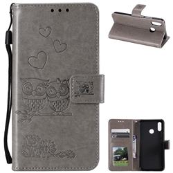 Embossing Owl Couple Flower Leather Wallet Case for Huawei P20 Lite - Gray