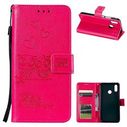 Embossing Owl Couple Flower Leather Wallet Case for Huawei P20 Lite - Red