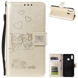 Embossing Owl Couple Flower Leather Wallet Case for Huawei P20 Lite - Golden