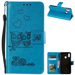 Embossing Owl Couple Flower Leather Wallet Case for Huawei P20 Lite - Blue