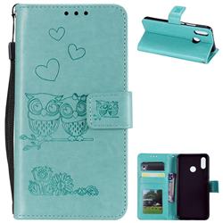 Embossing Owl Couple Flower Leather Wallet Case for Huawei P20 Lite - Green