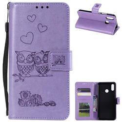 Embossing Owl Couple Flower Leather Wallet Case for Huawei P20 Lite - Purple