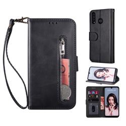 Retro Calfskin Zipper Leather Wallet Case Cover for Huawei P20 Lite - Black