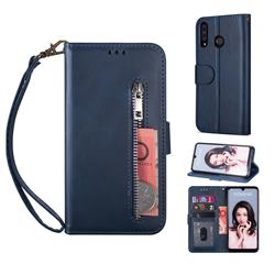 Retro Calfskin Zipper Leather Wallet Case Cover for Huawei P20 Lite - Blue