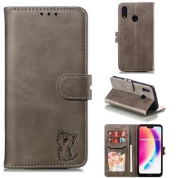 Embossing Happy Cat Leather Wallet Case for Huawei P20 Lite - Gray