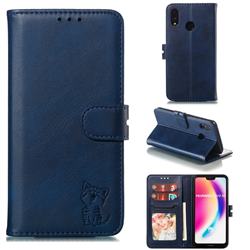Embossing Happy Cat Leather Wallet Case for Huawei P20 Lite - Blue