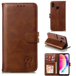 Embossing Happy Cat Leather Wallet Case for Huawei P20 Lite - Brown