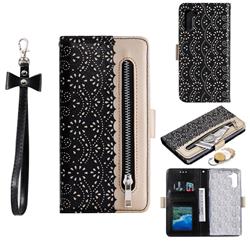 Luxury Lace Zipper Stitching Leather Phone Wallet Case for Huawei P20 Lite - Black