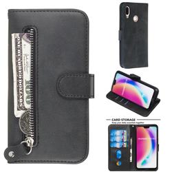 Retro Luxury Zipper Leather Phone Wallet Case for Huawei P20 Lite - Black