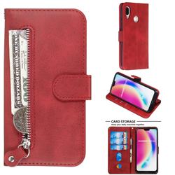Retro Luxury Zipper Leather Phone Wallet Case for Huawei P20 Lite - Red
