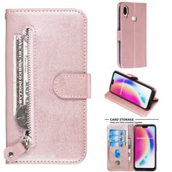 Retro Luxury Zipper Leather Phone Wallet Case for Huawei P20 Lite - Pink