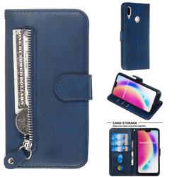 Retro Luxury Zipper Leather Phone Wallet Case for Huawei P20 Lite - Blue