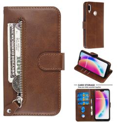 Retro Luxury Zipper Leather Phone Wallet Case for Huawei P20 Lite - Brown