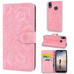 Retro Embossing Mandala Flower Leather Wallet Case for Huawei P20 Lite - Pink
