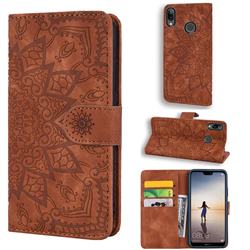 Retro Embossing Mandala Flower Leather Wallet Case for Huawei P20 Lite - Brown