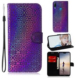 Laser Circle Shining Leather Wallet Phone Case for Huawei P20 Lite - Purple
