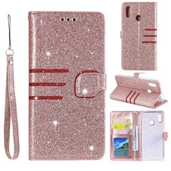 Retro Stitching Glitter Leather Wallet Phone Case for Huawei P20 Lite - Rose Gold