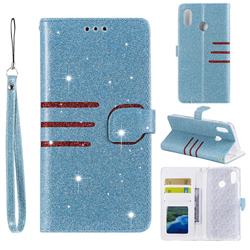 Retro Stitching Glitter Leather Wallet Phone Case for Huawei P20 Lite - Blue