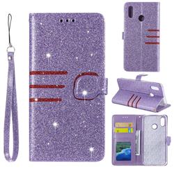 Retro Stitching Glitter Leather Wallet Phone Case for Huawei P20 Lite - Purple