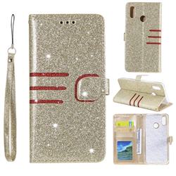 Retro Stitching Glitter Leather Wallet Phone Case for Huawei P20 Lite - Golden