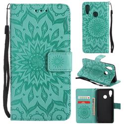 Embossing Sunflower Leather Wallet Case for Huawei P20 Lite - Green