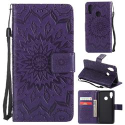 Embossing Sunflower Leather Wallet Case for Huawei P20 Lite - Purple