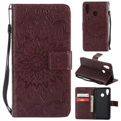 Embossing Sunflower Leather Wallet Case for Huawei P20 Lite - Brown