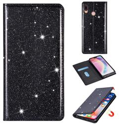 Ultra Slim Glitter Powder Magnetic Automatic Suction Leather Wallet Case for Huawei P20 Lite - Black