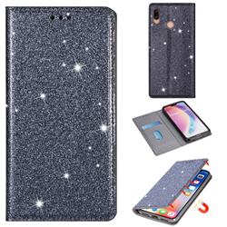 Ultra Slim Glitter Powder Magnetic Automatic Suction Leather Wallet Case for Huawei P20 Lite - Gray