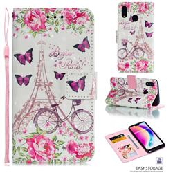 Bicycle Flower Tower 3D Painted Leather Phone Wallet Case for Huawei P20 Lite