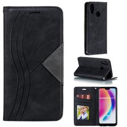 Retro S Streak Magnetic Leather Wallet Phone Case for Huawei P20 Lite - Black