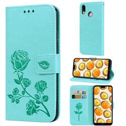 Embossing Rose Flower Leather Wallet Case for Huawei P20 Lite - Green