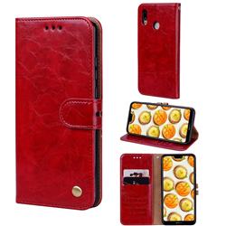 Luxury Retro Oil Wax PU Leather Wallet Phone Case for Huawei P20 Lite - Brown Red