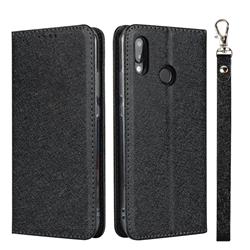 Ultra Slim Magnetic Automatic Suction Silk Lanyard Leather Flip Cover for Huawei P20 Lite - Black