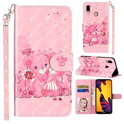 Pink Bear 3D Leather Phone Holster Wallet Case for Huawei P20 Lite